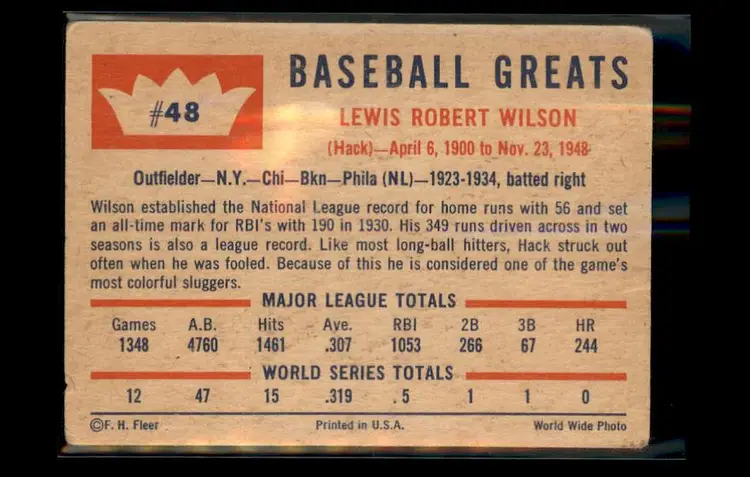 1960 Fleer Baseball Greats #48 Hack Wilson - (pk2) -