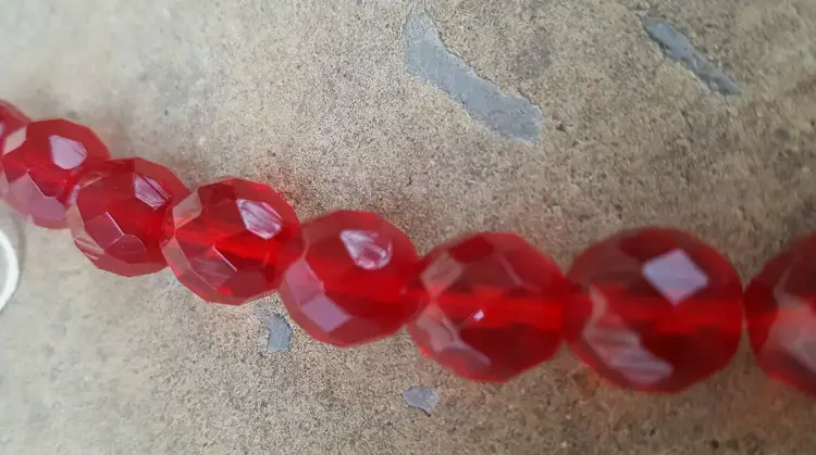 12mm Ruby Red Faceted Round Czech Fire-Polished Glass Beads Strand of Appx 35bds lot of 10