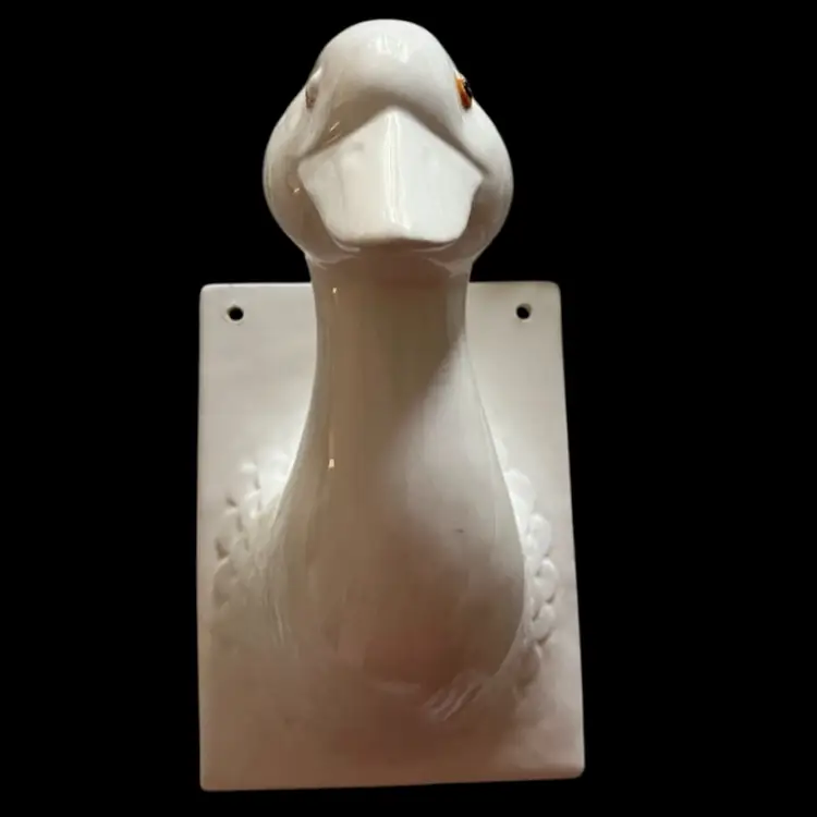 Vintage White Kitchen Apron Hanger Holder Duck Goose Japan