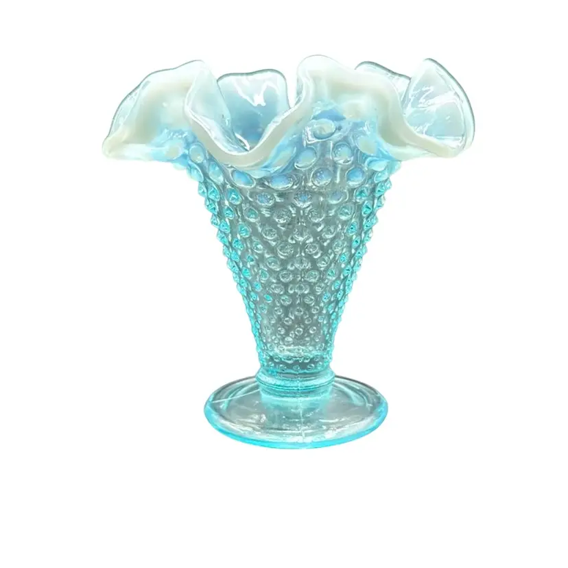 Fenton Blue Opalescent Ruffled Vase 4 inches tall