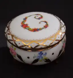 Vintage Floral Porcelain Trinket Box with Gold Accents