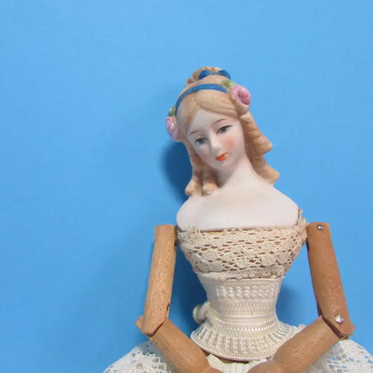 vintage bisque ceramic head wood jointed arms and legs doll Shackman