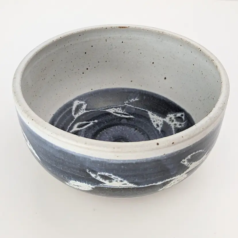 Handmade Studio Art Pottery Blue and White Bowl SIGNED 6.5"x3/25"