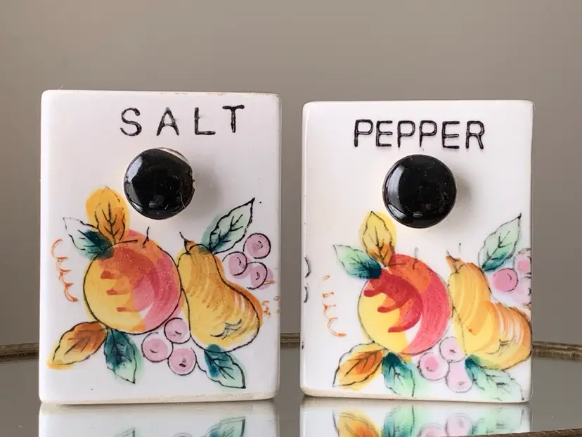 Vintage Ceramic Drawer Style Salt And Pepper Shakers, Fruit Motif