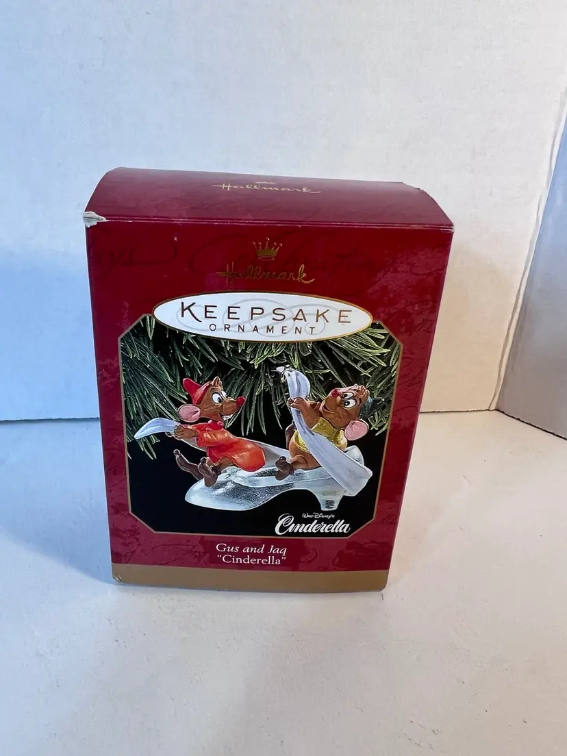 Hallmark Disney Cinderella Gus and Jaq Glass Slipper Christmas Ornament 1997