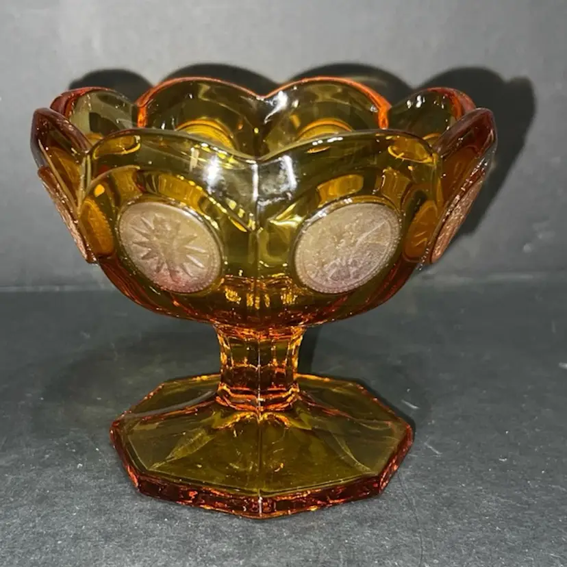 MARKDOWN! Fostoria Amber Glass Jelly Jam Footed Bowl Coin Dot ~3.75β x 4.5β diameter