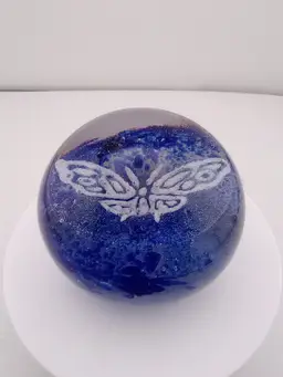 Cobalt and white butterfly paperweight