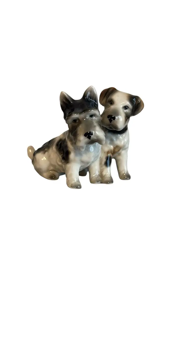 Antique Porcelain Dog Figurine Scottie Terrier and Jack Russell Terrier Germany
