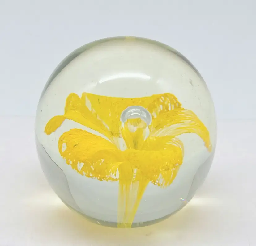 Pretty Vintage Yellow Paperweight 2.5"