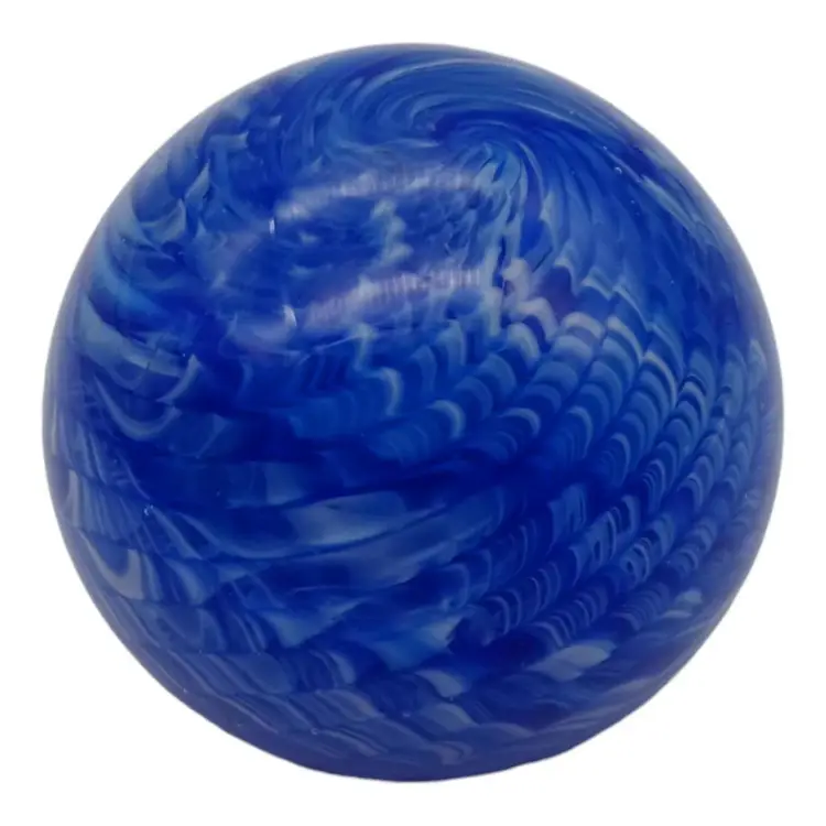 Vintage 1998 Prestige Art Glass Handblown Blue & White Swirl Glass Paperweight