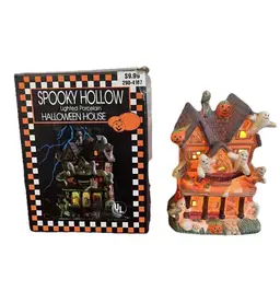 Vintage 90s Lighted Lit Spooky Hollow Halloween House Haunted Village Porcelain