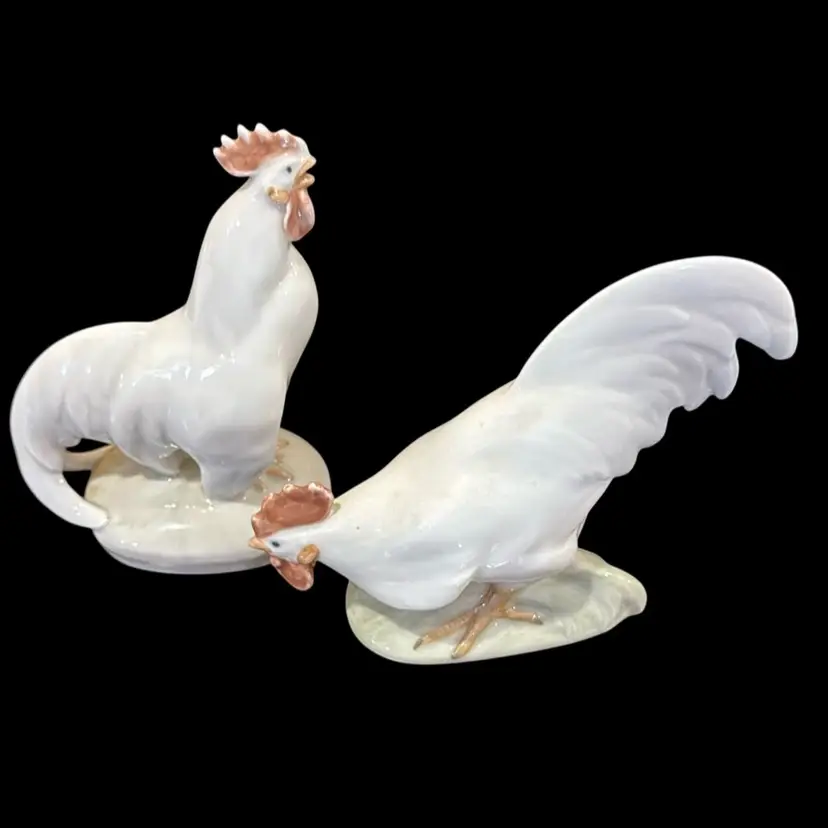 Antique Royal Copenhagen Denmark Porcelain Chicken & Rooster Figurines - Numbered & Stamped w/ Original Stickers - 1923