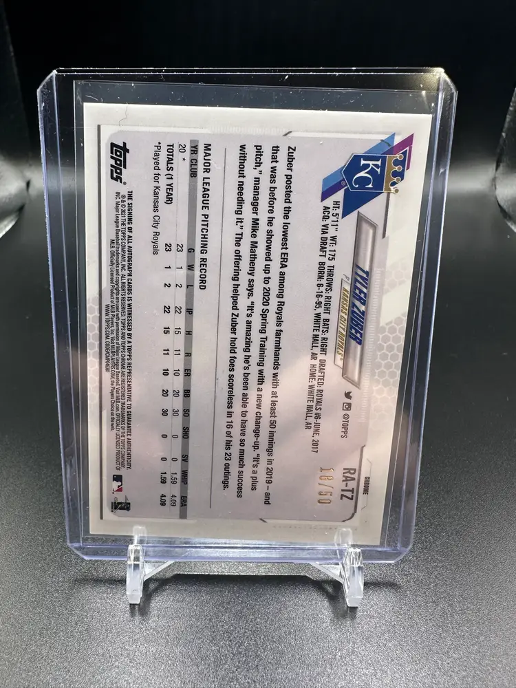 TYLER ZUBER GOLD AUTO /50 2021 TOPPS CHROME RA-TZ RC ROYALS PITCHER