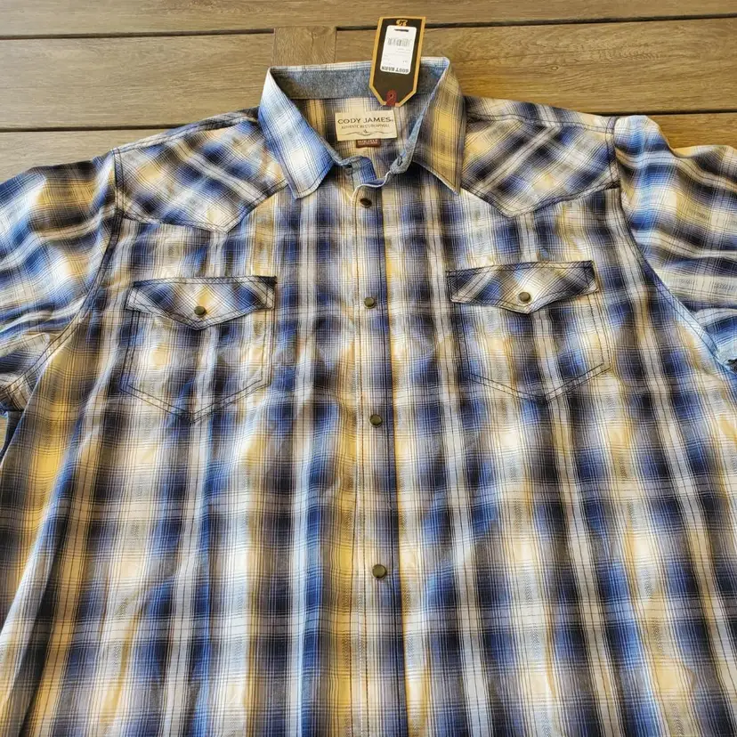 Cody James Western Cowboy Plaid Pearl Snap Shirt Sawtooth Pockets Mens XXXL