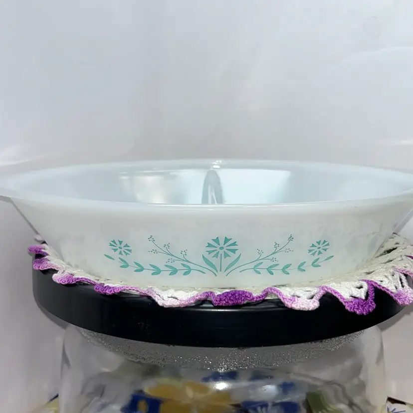 Vintage Glasbake USA J-2352 1qt Divided Casserole-Blue Thistle