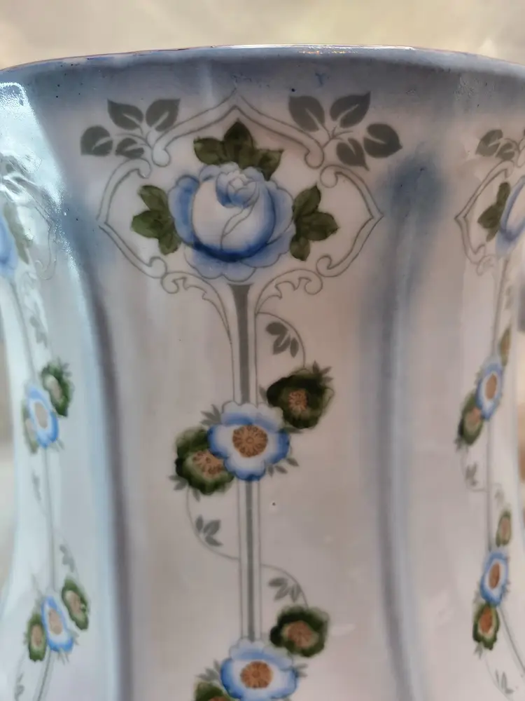 Antique Porcelain Floral Chamber Pot Slop Jar Bucket 19th Century 1850-1899