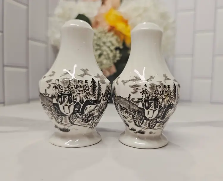 Salt and Pepper set by Myott Staffordshire, Royal Mail Brown (Cream Background) collection