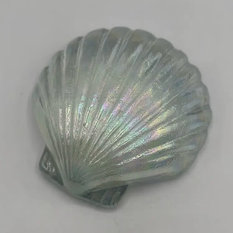 WheatonCraft Handmade Clear Glass Iridescent Scallop Shell Paperweight