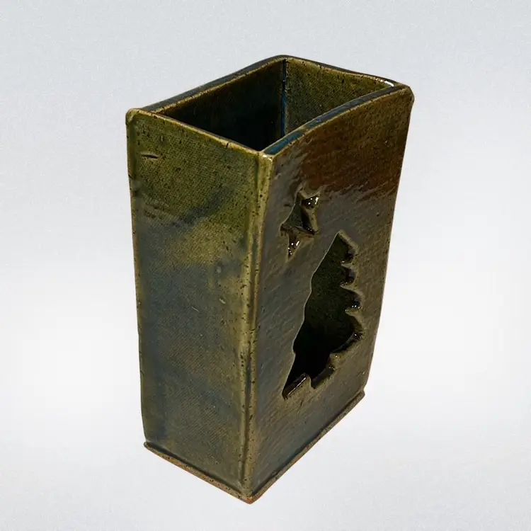 Pottery Holiday Tree Luminary Candle Holder 7”