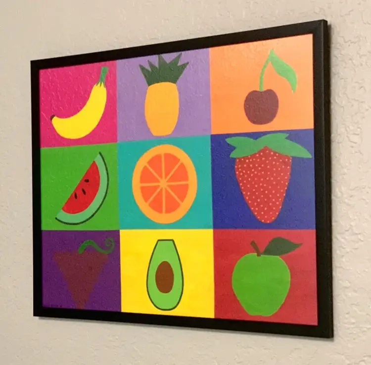 Framed Fruit Painting – 16x20" Original Acrylic Pop Art