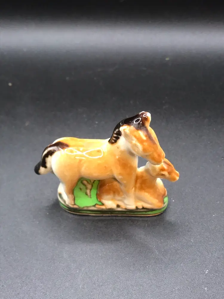 Vintage Porcelain Ceramic Horse And Foal  Miniature Figurine Japan