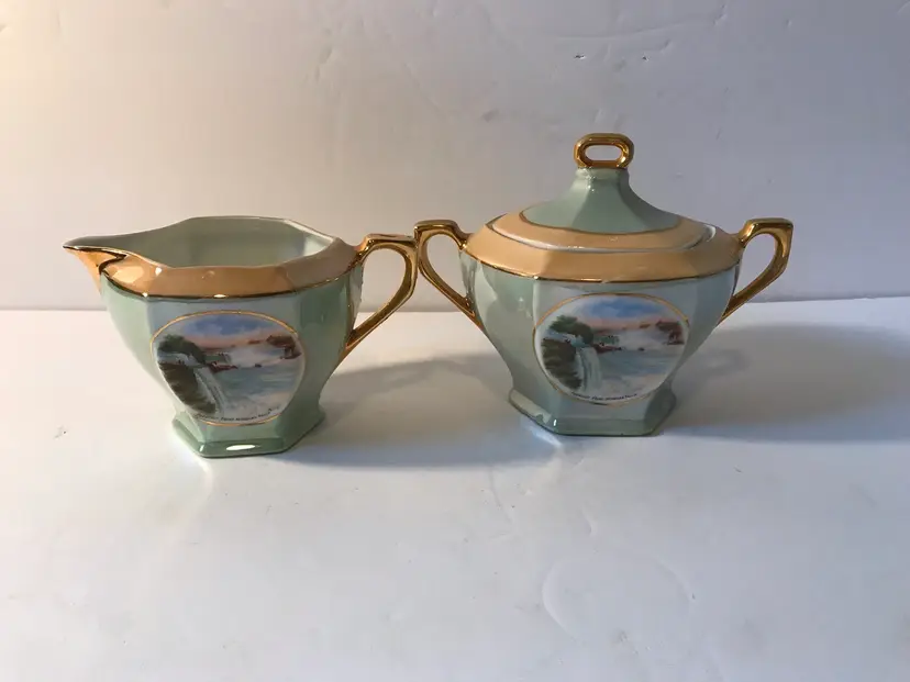 Niagara Falls Vintage Sugar Bowl and Creamer - made in Bavaria Germany