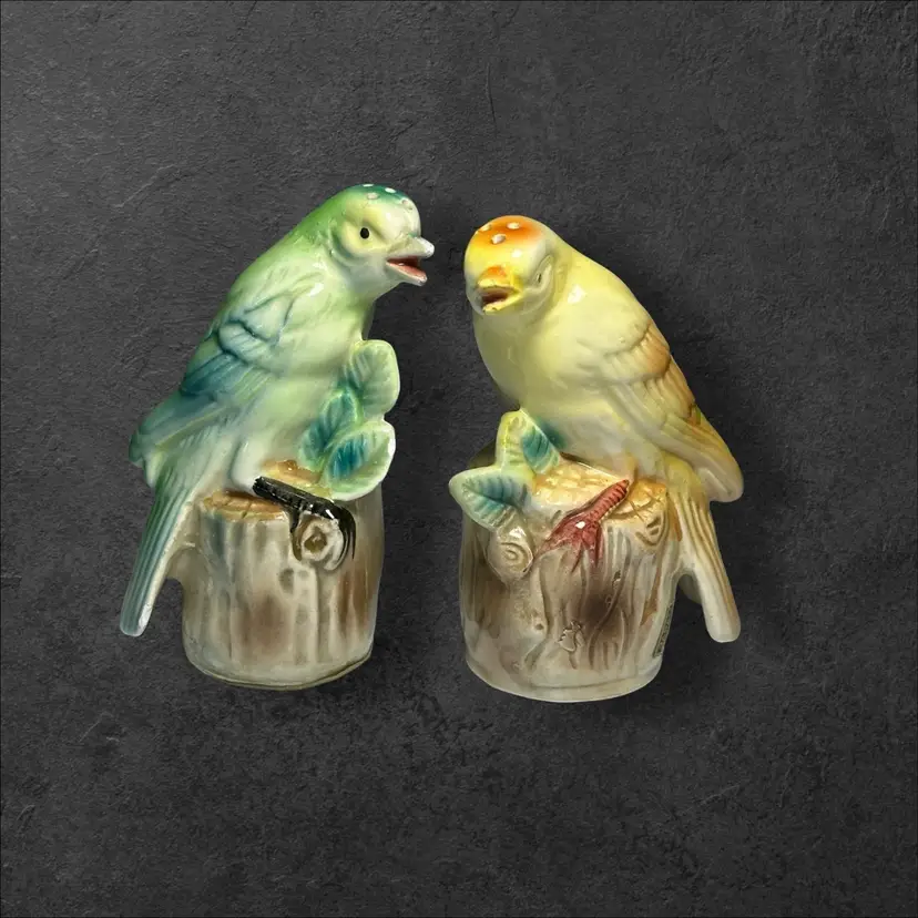 Vintage Pair Of Parakeets Salt And Pepper Shakers With Tweet Sounds! By Chadwick