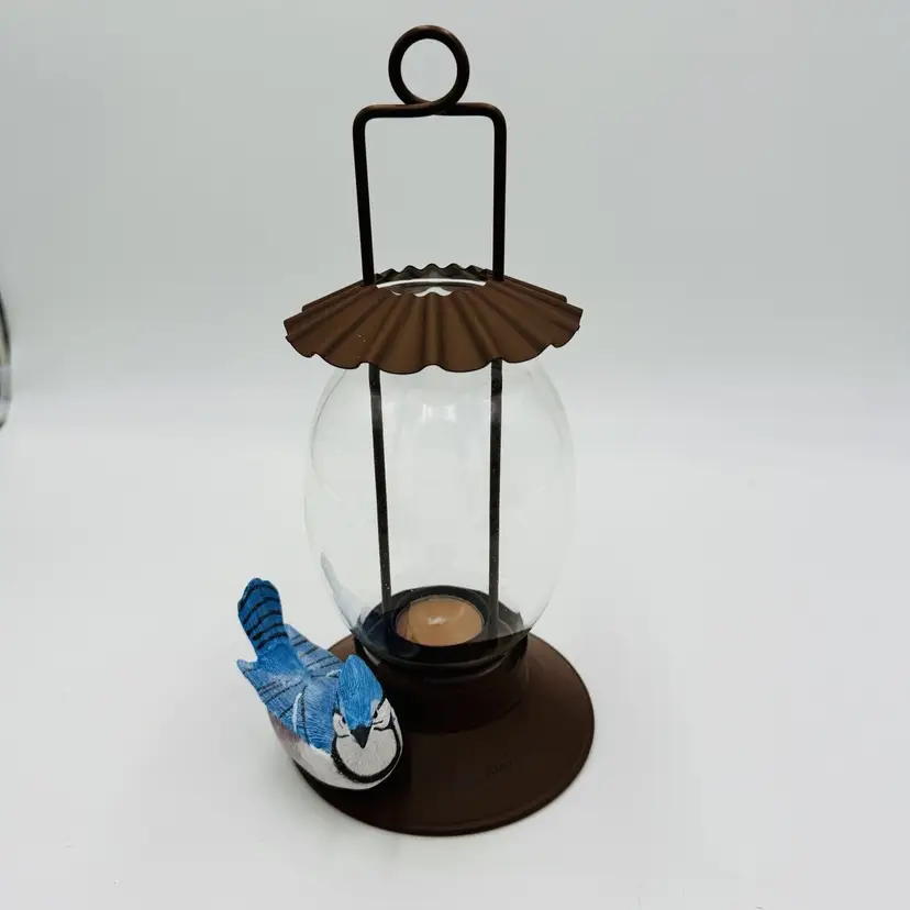 Hallmark Marjolein Bastin Votive Candle Holder Bird Feeder Lantern Blue Jay Hang