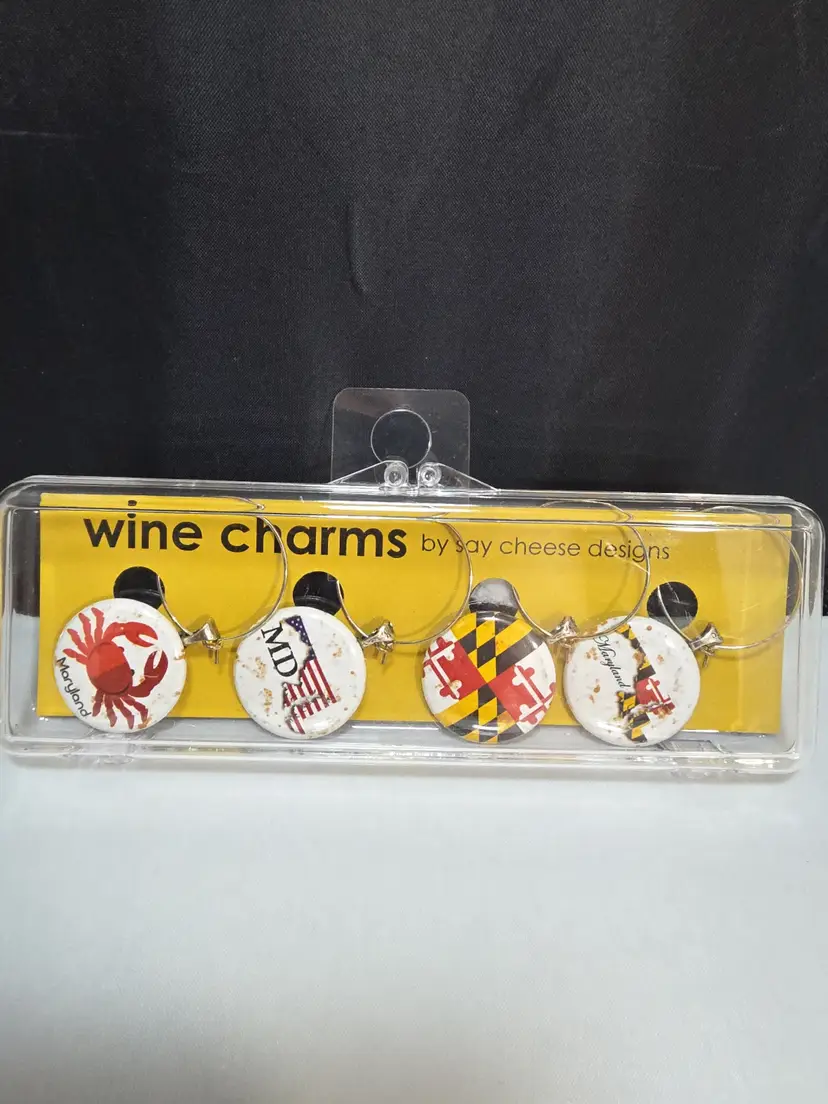 Maryland Flag Wine Charms Set of 4 Say Cheese Designs Made in USA NIP (B1)