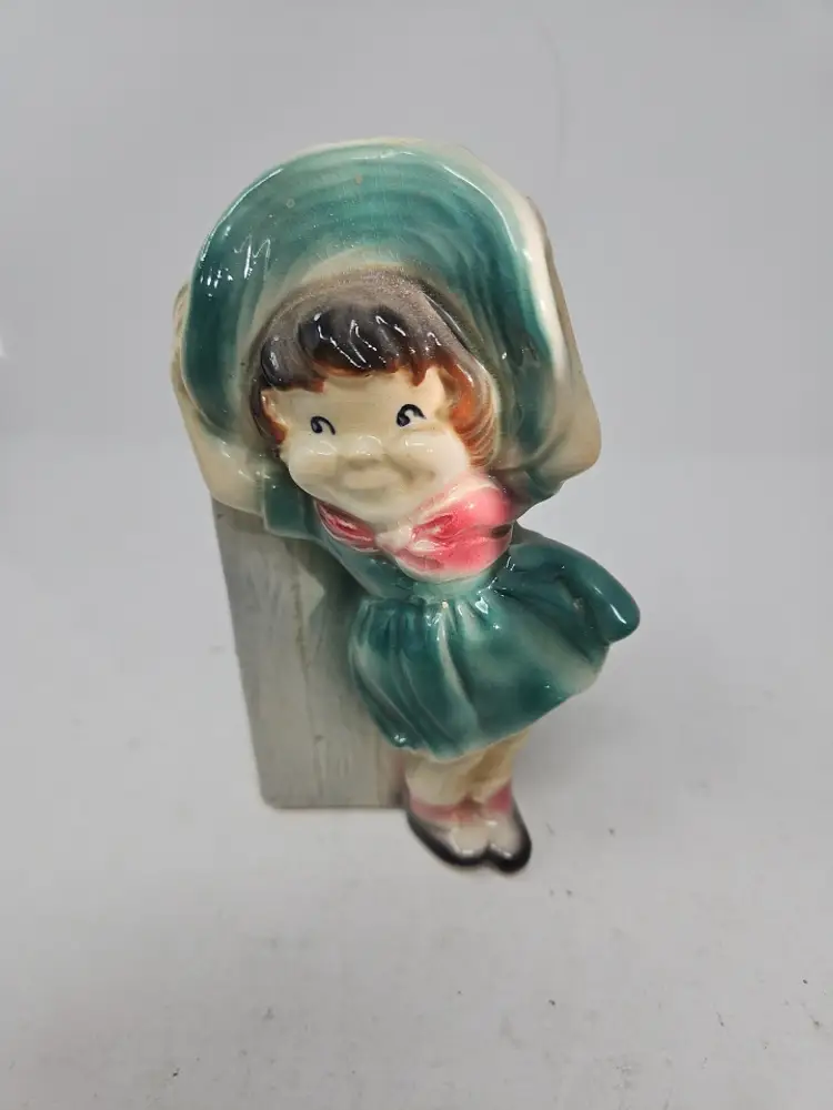 Vintage Royal Copley  Wall Pocket Vase / Planter  "Girl in the Wind"