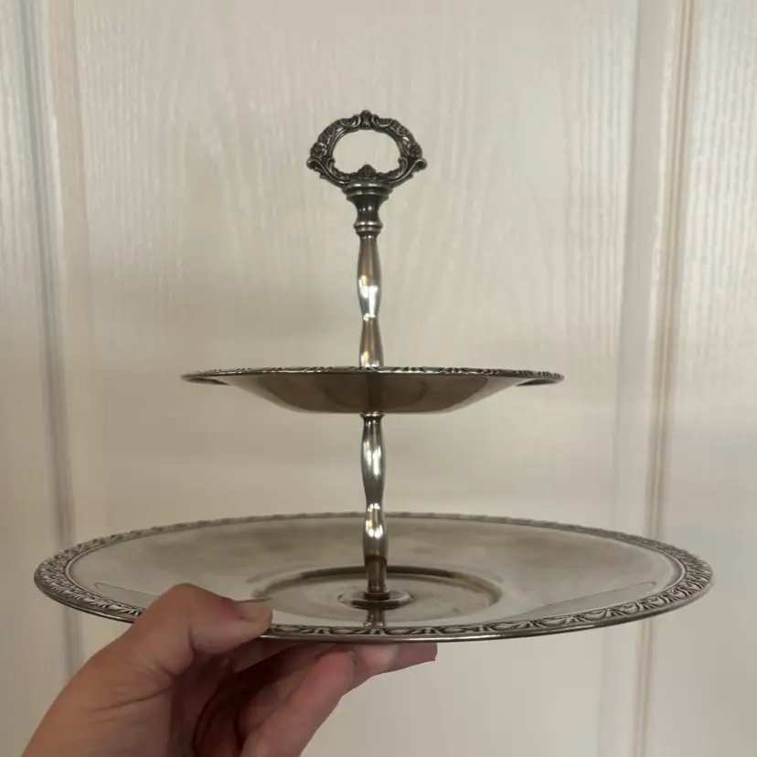 Vintage Silver Toned Floral Edged Tiered Tray