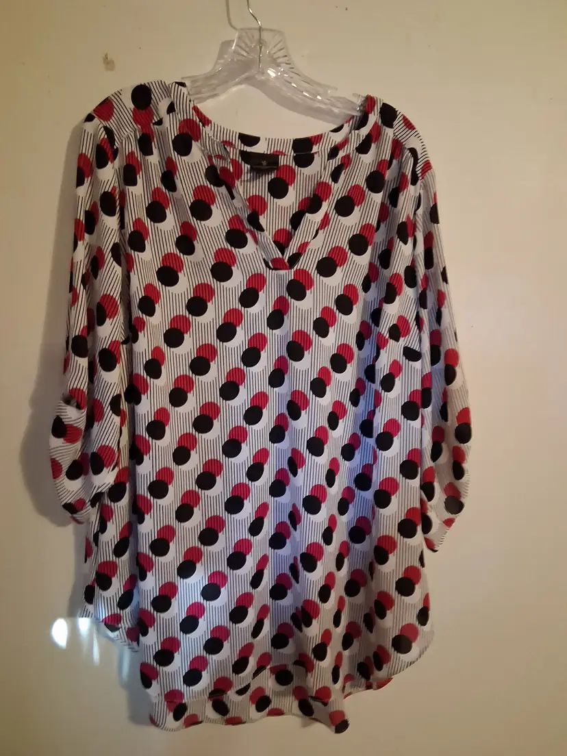Women's 2X Gray Striped Pull Over WORTHINGTON Pull Over Polka Dot Blouse (B30)