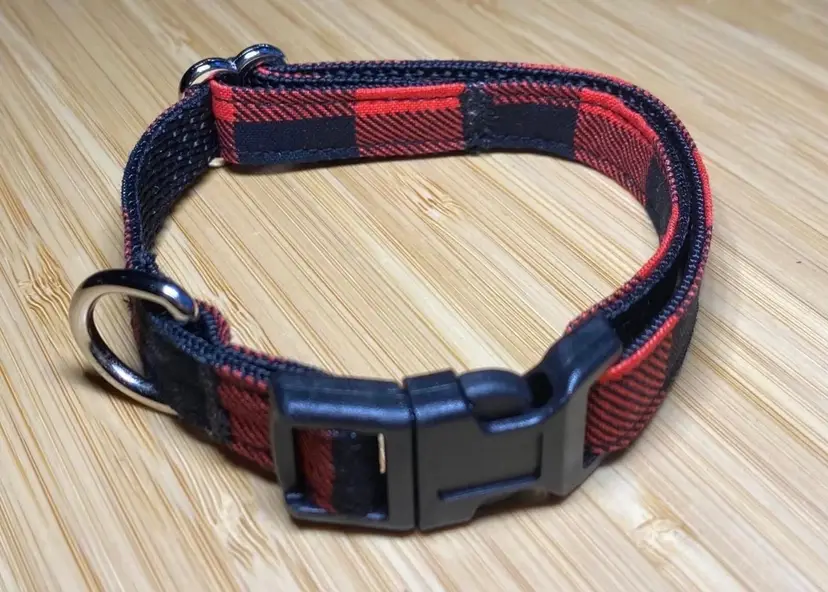 Dog/Cat/Puppy Collar Red Plaid Small Handmade Heavy Duty NEW