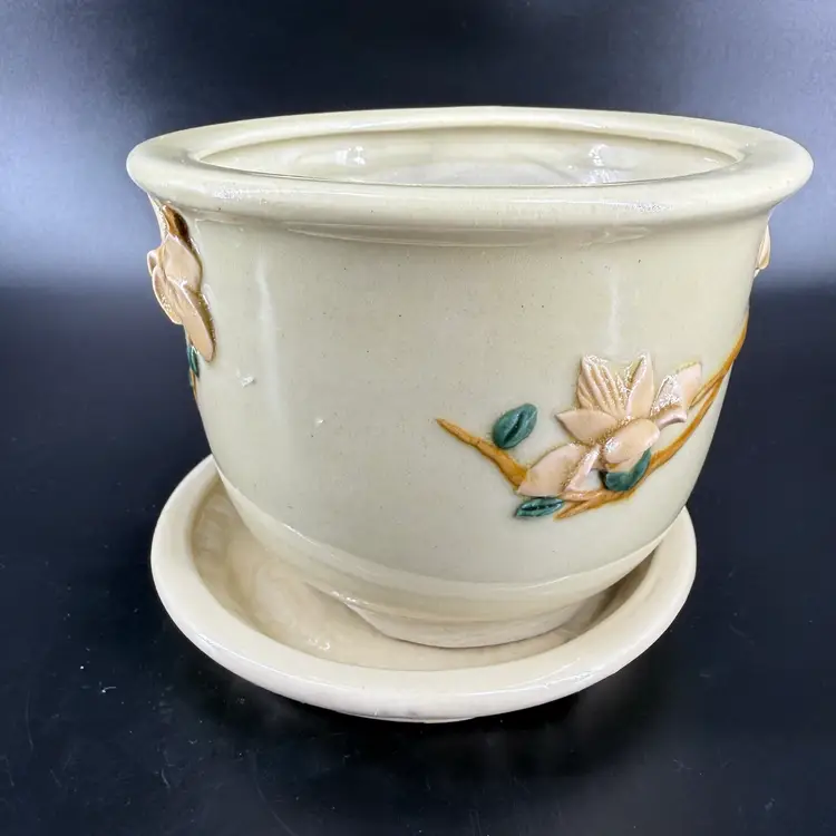 Ceramic Birds Planter With Under Plate Marked