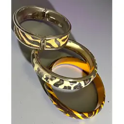 Vintage Animal Print Bracelets Size 7.5” Lot Of 3 - 1 Bangle - 2 Clampers