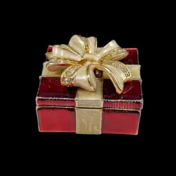 Monet Enamel Present Magnetic Trinket Box (1), Monet Collectible Box Gift With Rhinestones, Enamel Monet Keepsake Box, Red Present Trinket Box, Christmas Present Trinket Box