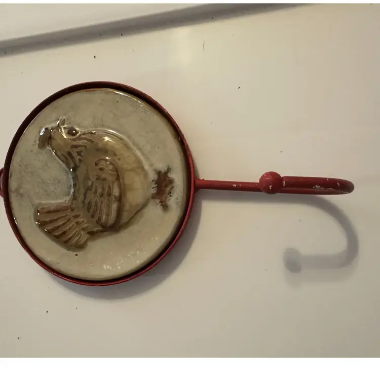 Ceramic tile and cast iron kitchen towel hook with rooster motif by
Enesco