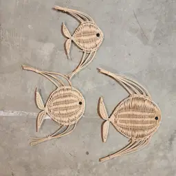 Set Of 3 Natural Wicker/Rattan Woven Fish Wall Hangings