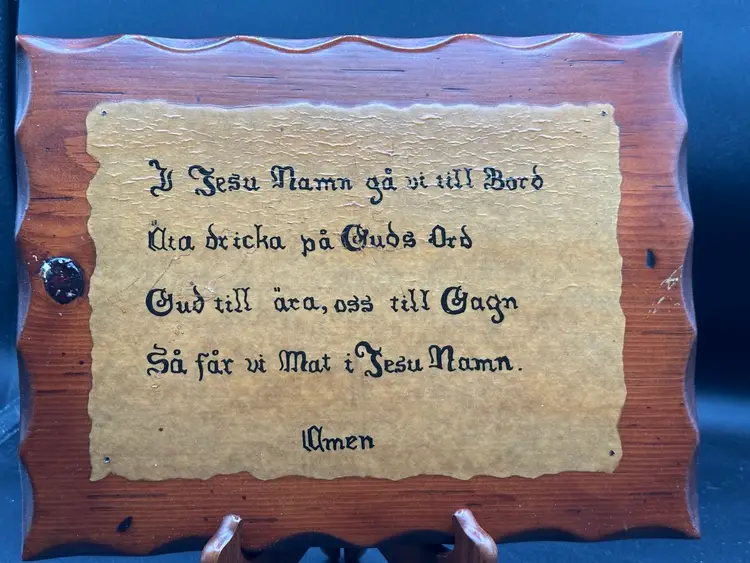 Vintage Decoupage Wood Plaque Cottage Wall Art Swedish Prayer