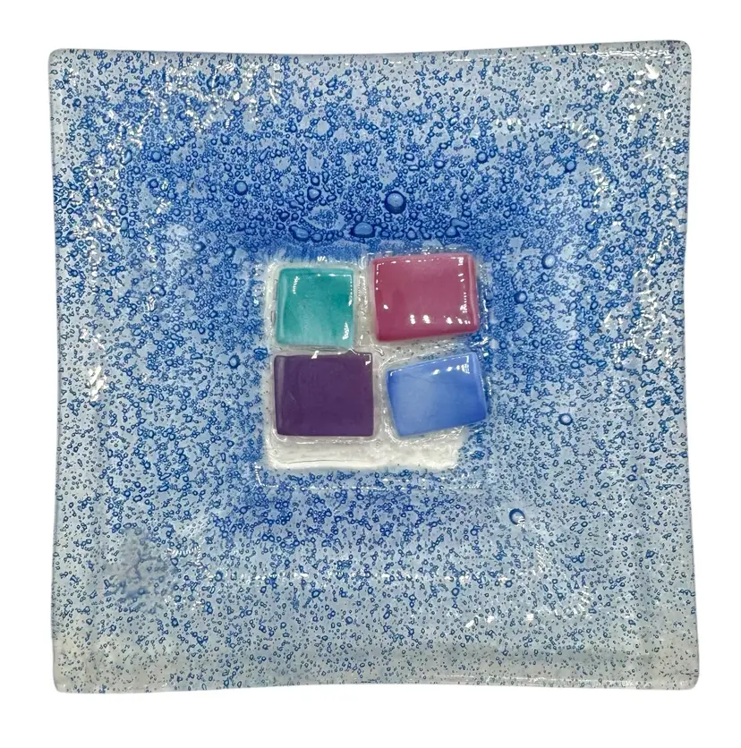 Fused Art Studio Art Glass Trinket Dish Venezia Italy Pastel Bubble Blue Pink