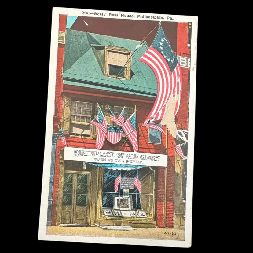 “Birthplace Of Old Glory” Betsy Ross Philadelphia Vintage Patriotic Postcard Unused