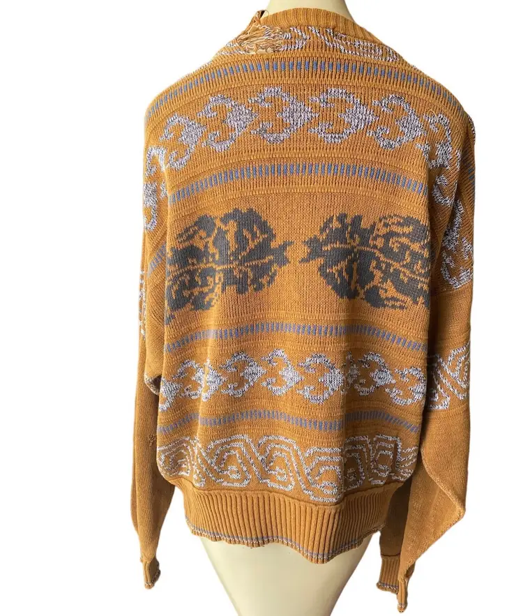 Vintage 90’s Pullover Sweater Mustard Yellow Filigree Detail Soft Textured Thin 