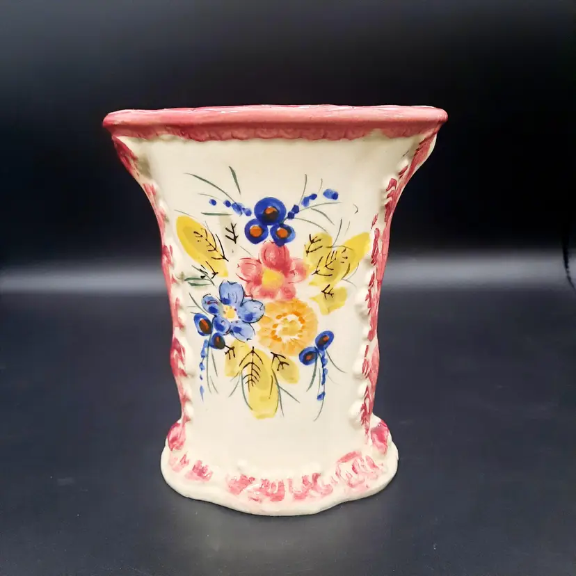 Vintage Japan Handpainted Floral Fan Vase