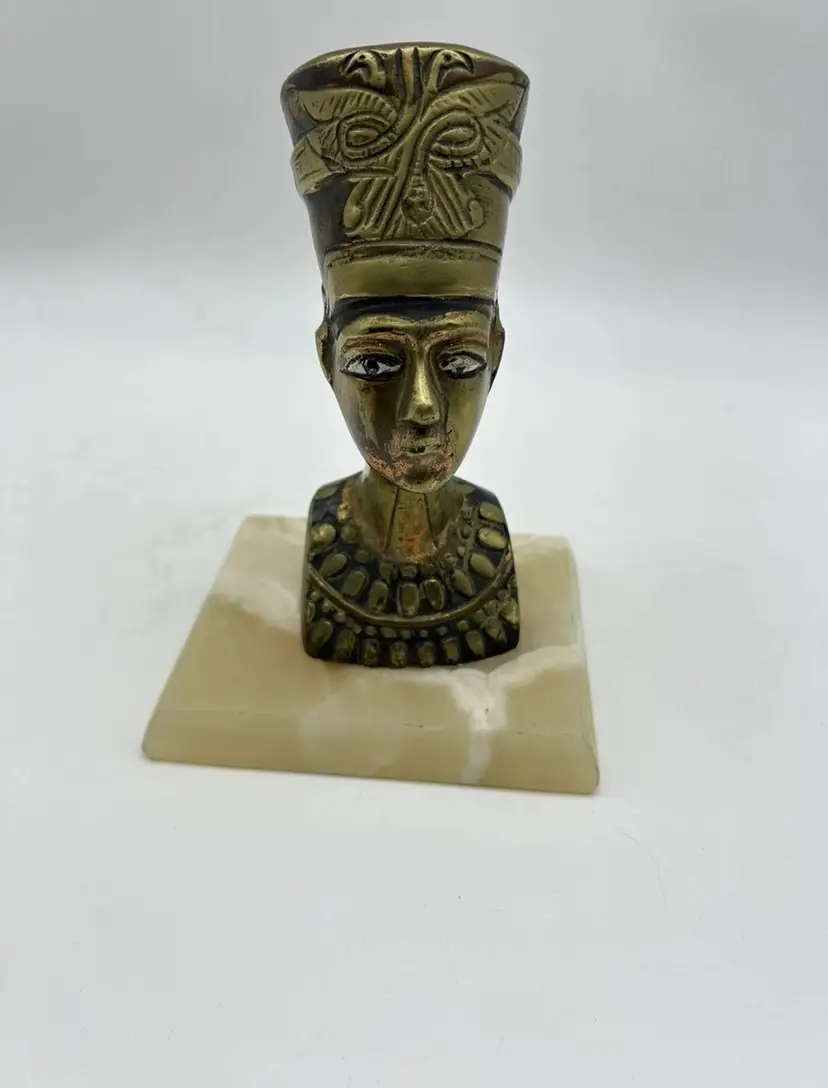 Nefertiti Figurine Vintage Handmade Of Marble Egypt Art Decor Brass/Bronze