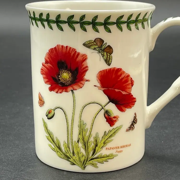 Portmeirion Botanic Gardens Poppy Mug Cup Butterflies Red Floral Drinkware