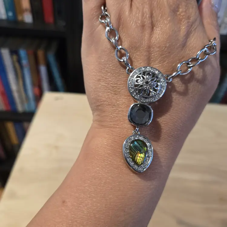 Vintage Cookie Lee necklace "abalone" and smoky glass adjustable