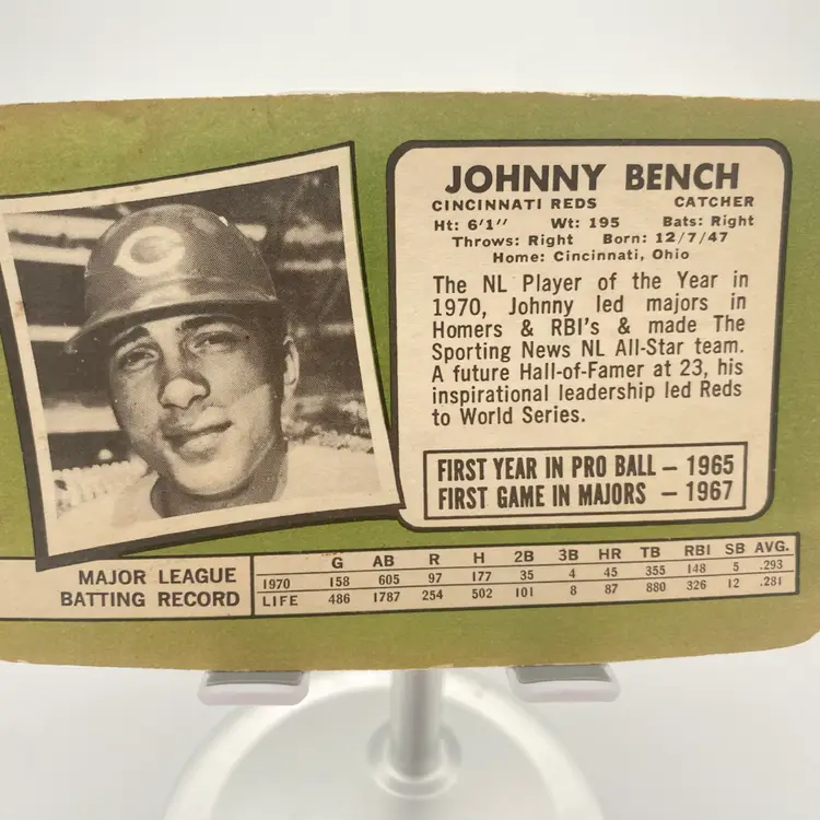 1971 Topps Super Johnny Bench MLB Cincinnati Reds Trading Card #32