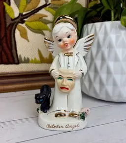 Rare Napco October Angel of the Month Figurine Halloween Boy Cat Japan Vintage