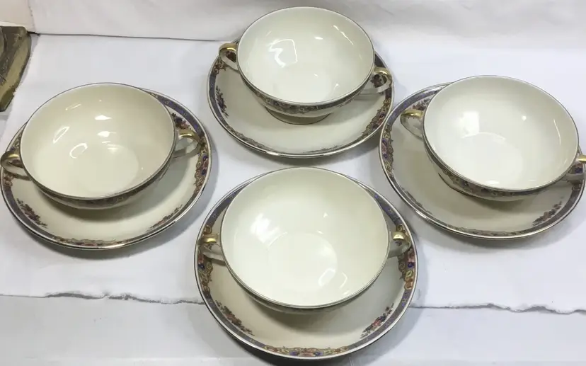 Antique/Vtg. chinaware, AMC Germany consommé/bullion cups & saucers, lot of 4, pattern ACC2