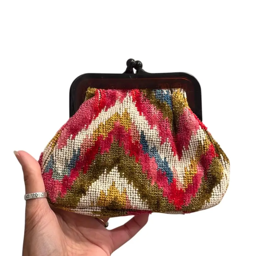 Vintage Chevron Kiss Lock Clutch Small Purse Cotton Purse Made In Italy